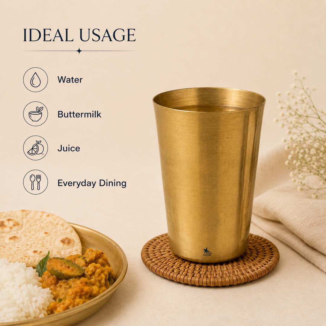 Nutristar 250 ml brass drinking glasses with polished golden finish