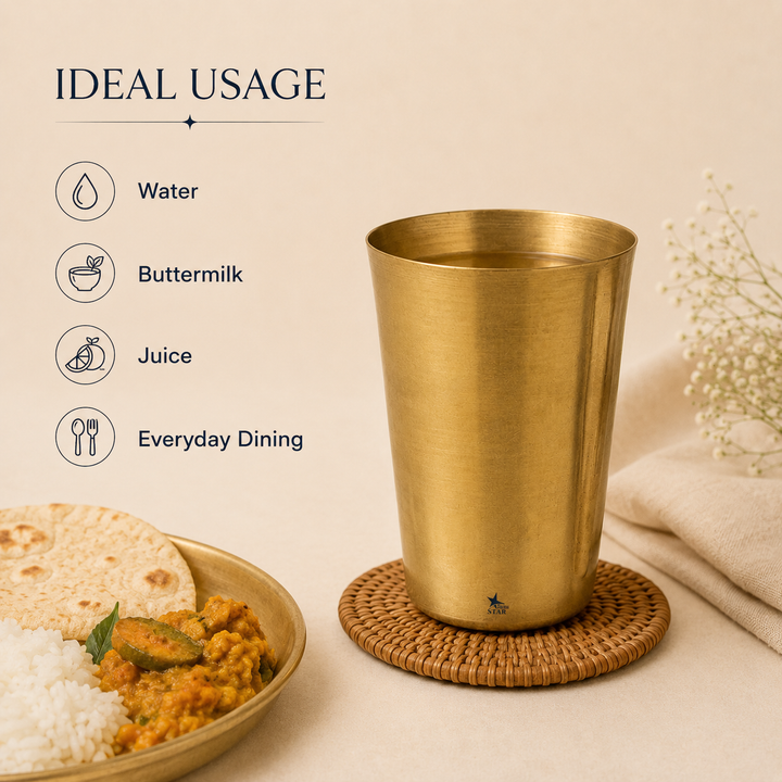 Nutristar 250 ml brass drinking glasses with polished golden finish