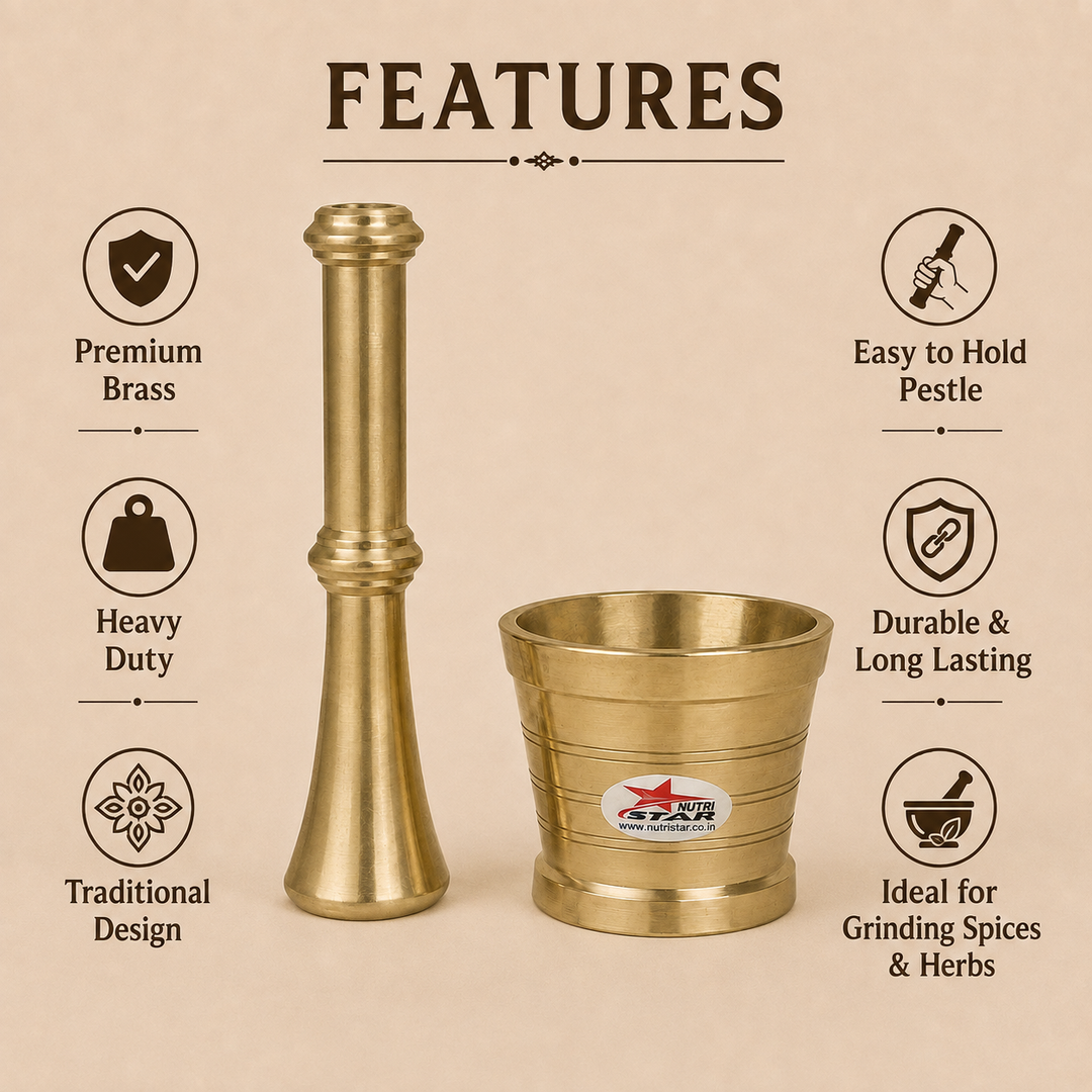 Nutristar brass mortar and pestle Khalbatta available in 3 inch, 3.5 inch and 4.5 inch sizes