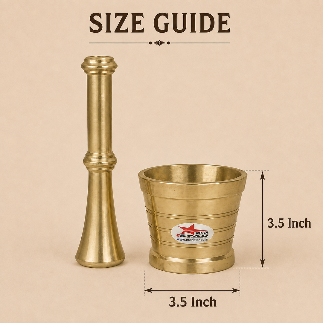 Nutristar brass mortar and pestle Khalbatta available in 3 inch, 3.5 inch and 4.5 inch sizes