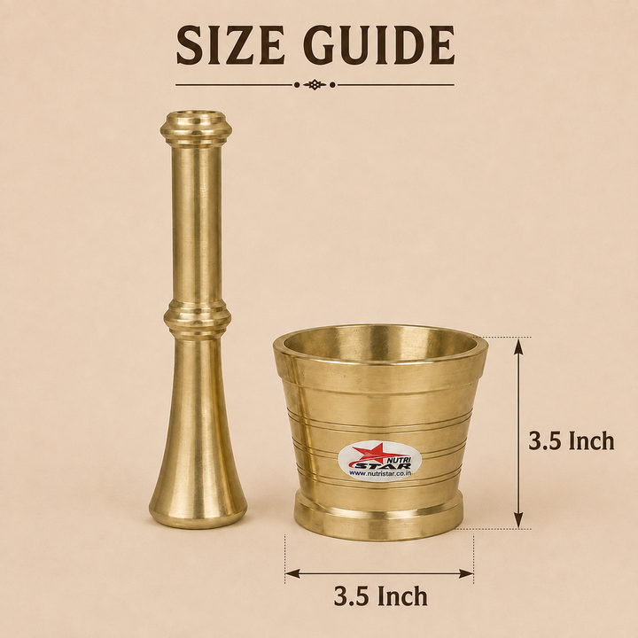 Nutristar brass mortar and pestle Khalbatta available in 3 inch, 3.5 inch and 4.5 inch sizes