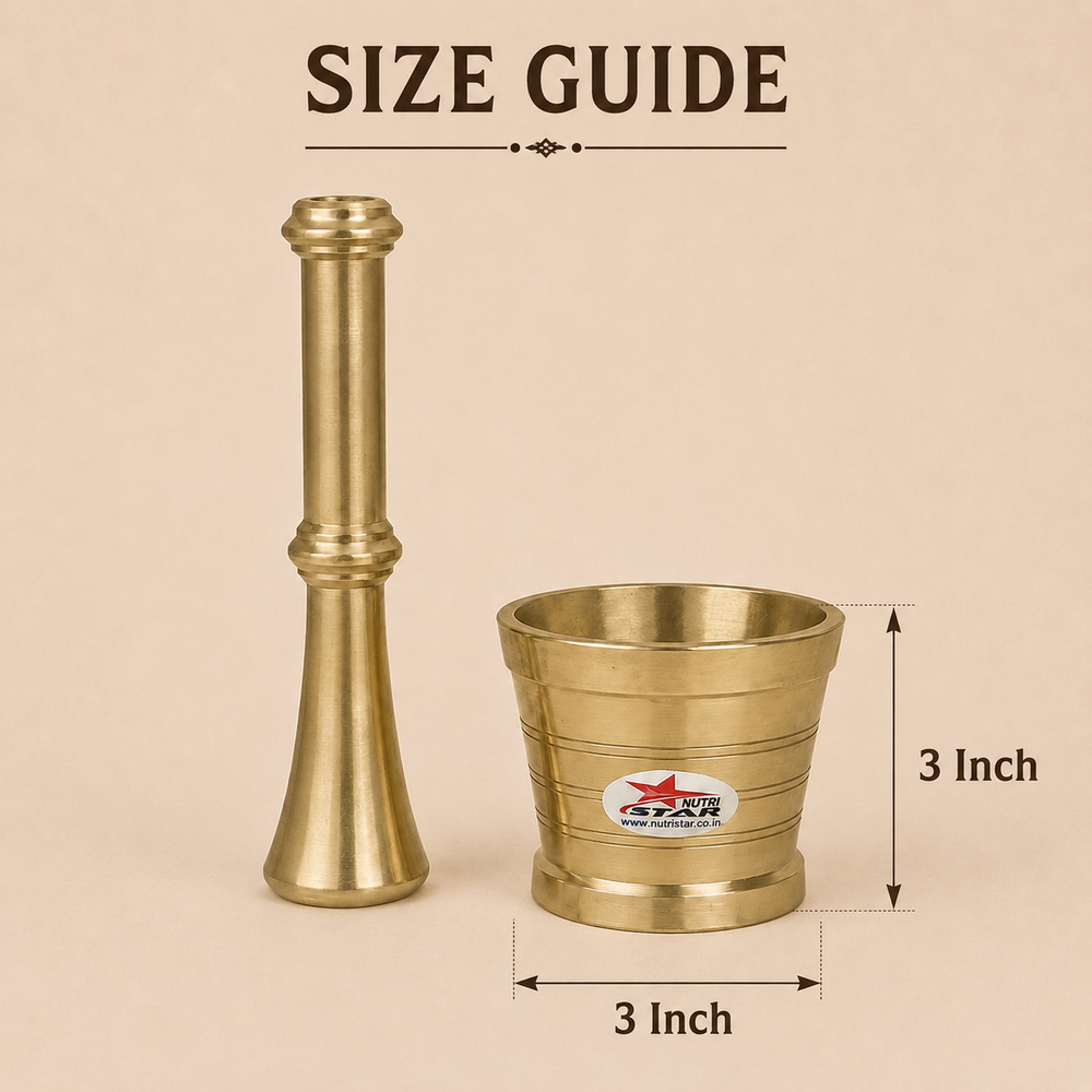 Nutristar brass mortar and pestle Khalbatta available in 3 inch, 3.5 inch and 4.5 inch sizes