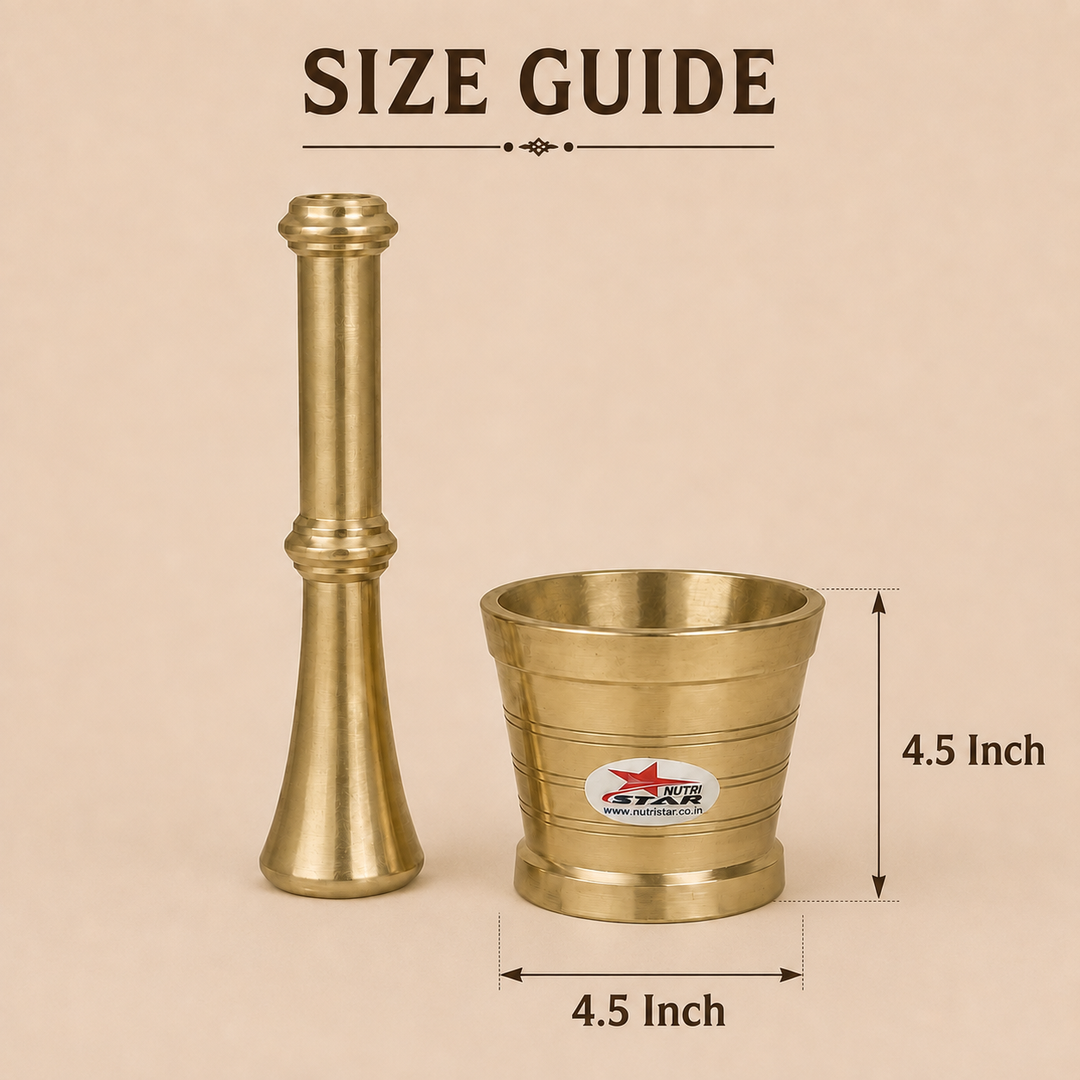 Nutristar brass mortar and pestle Khalbatta available in 3 inch, 3.5 inch and 4.5 inch sizes
