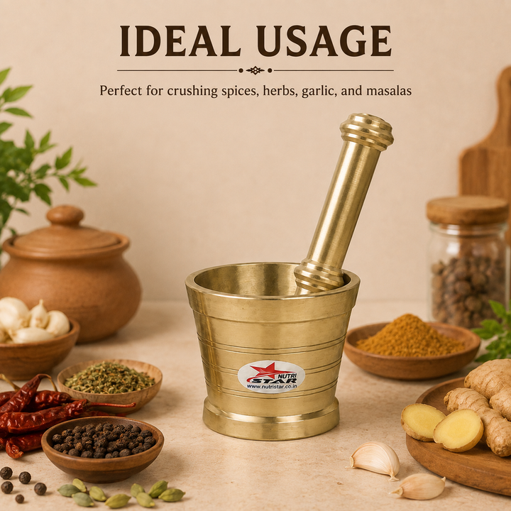 Nutristar brass mortar and pestle Khalbatta available in 3 inch, 3.5 inch and 4.5 inch sizes