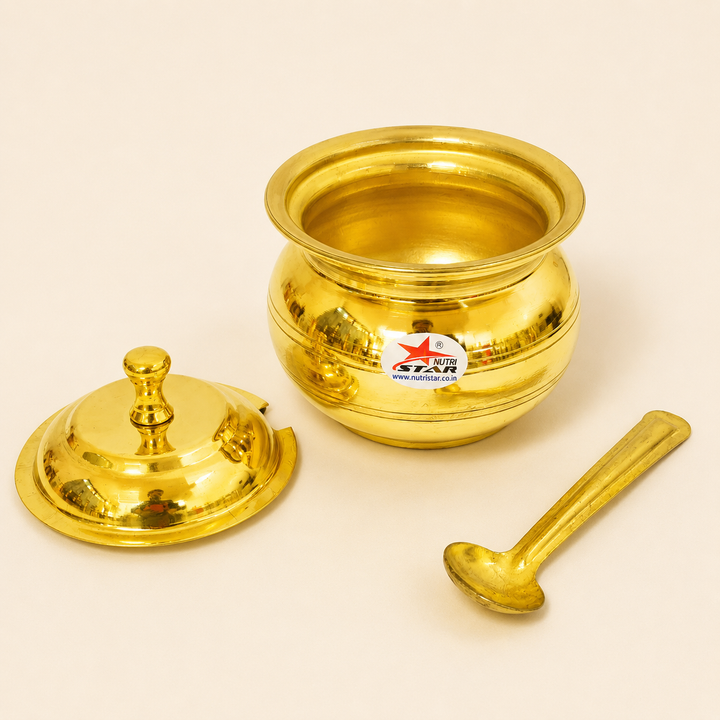 Brass Ghee Pot with Lid and Spoon