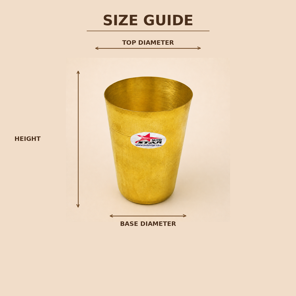 Nutristar plain brass drinking glass with polished golden finish and cylindrical tumbler design