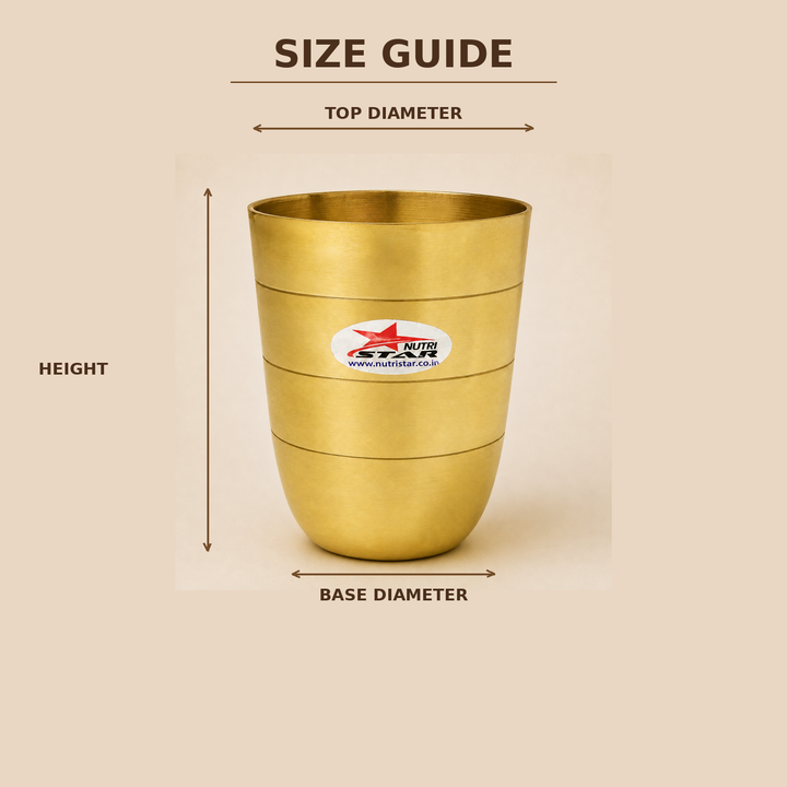 Nutristar brass drinking glass with polished golden finish and horizontal ring design