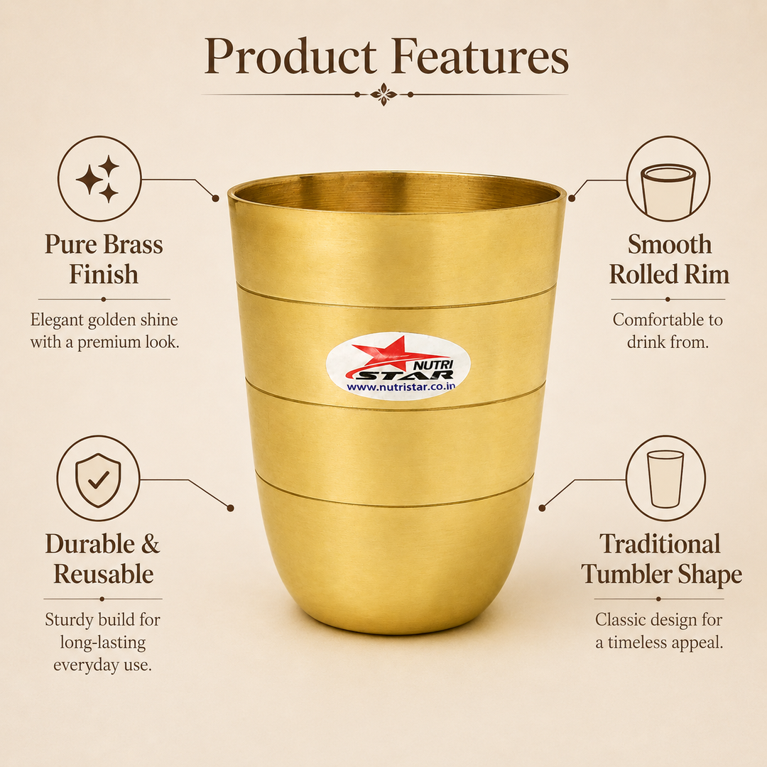 Nutristar brass drinking glass with polished golden finish and horizontal ring design