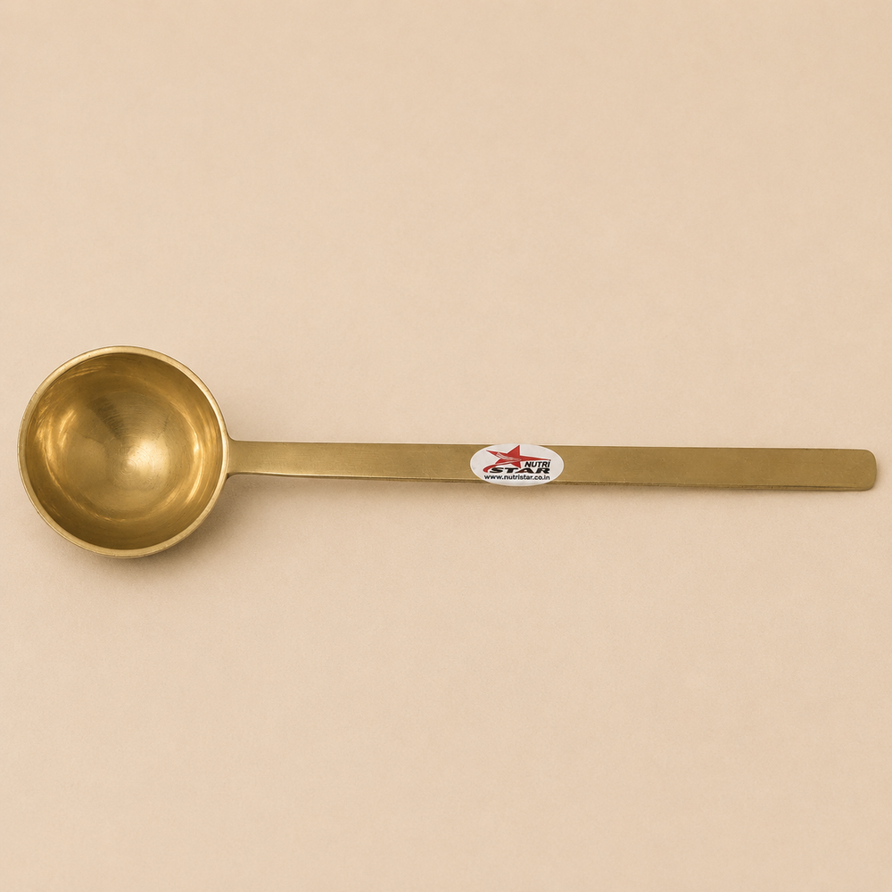 Nutristar brass serving ladle with deep round bowl and long handle for curry, dal and soup