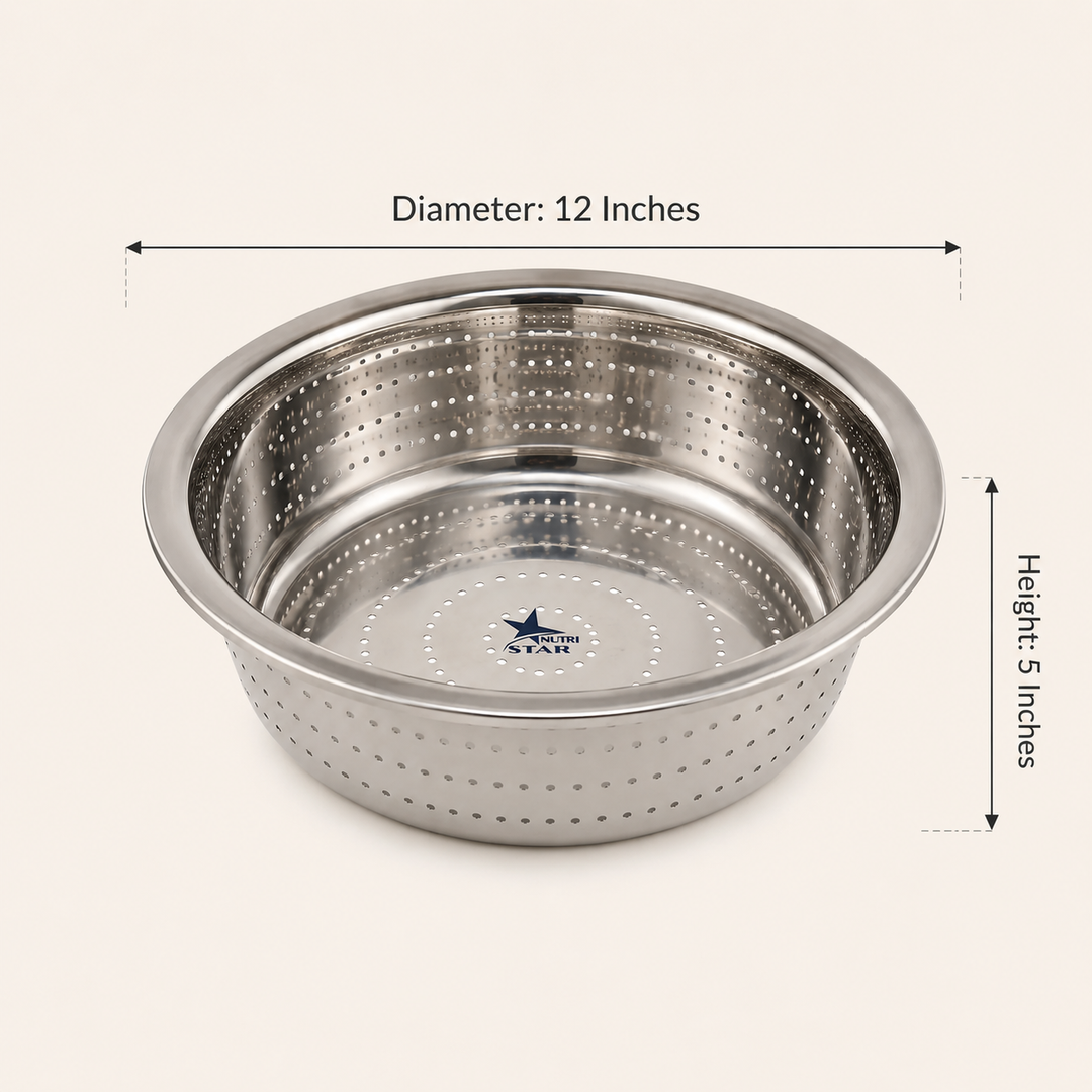 Stainless Steel Strainer/Channi/Bowl, Diameter 12 Inches.