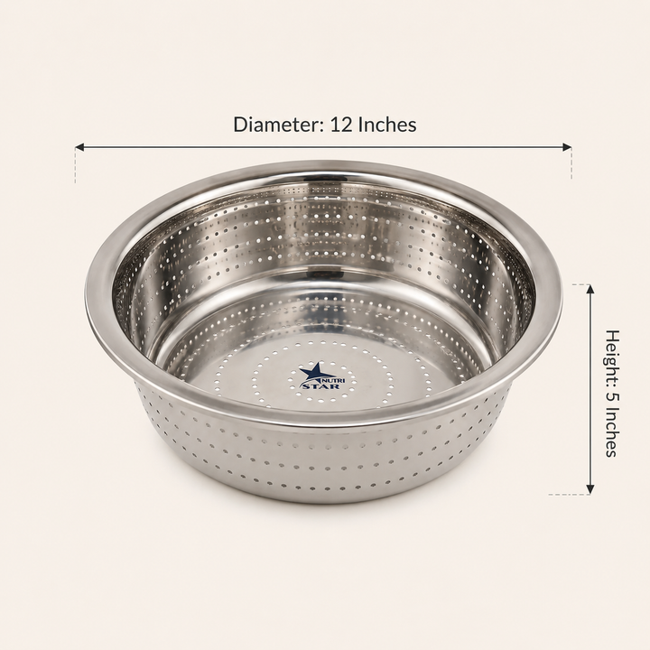 Stainless Steel Strainer/Channi/Bowl, Diameter 12 Inches.