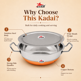 Steel Copper Bottom Kadhai/Wok with Lid, Cookware, Cooking Utensil, Pack of 1.