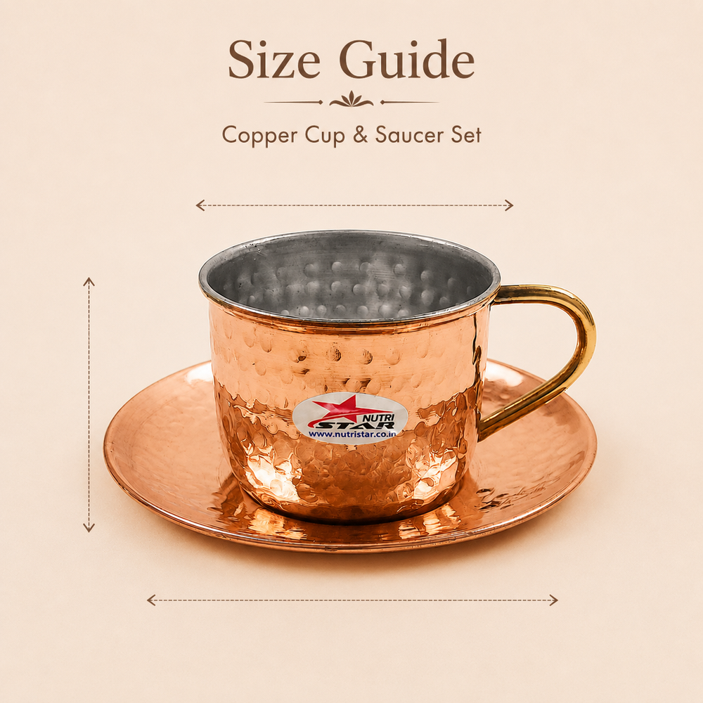 Nutristar hammered copper tea cup with saucer stainless steel inner and brass handle