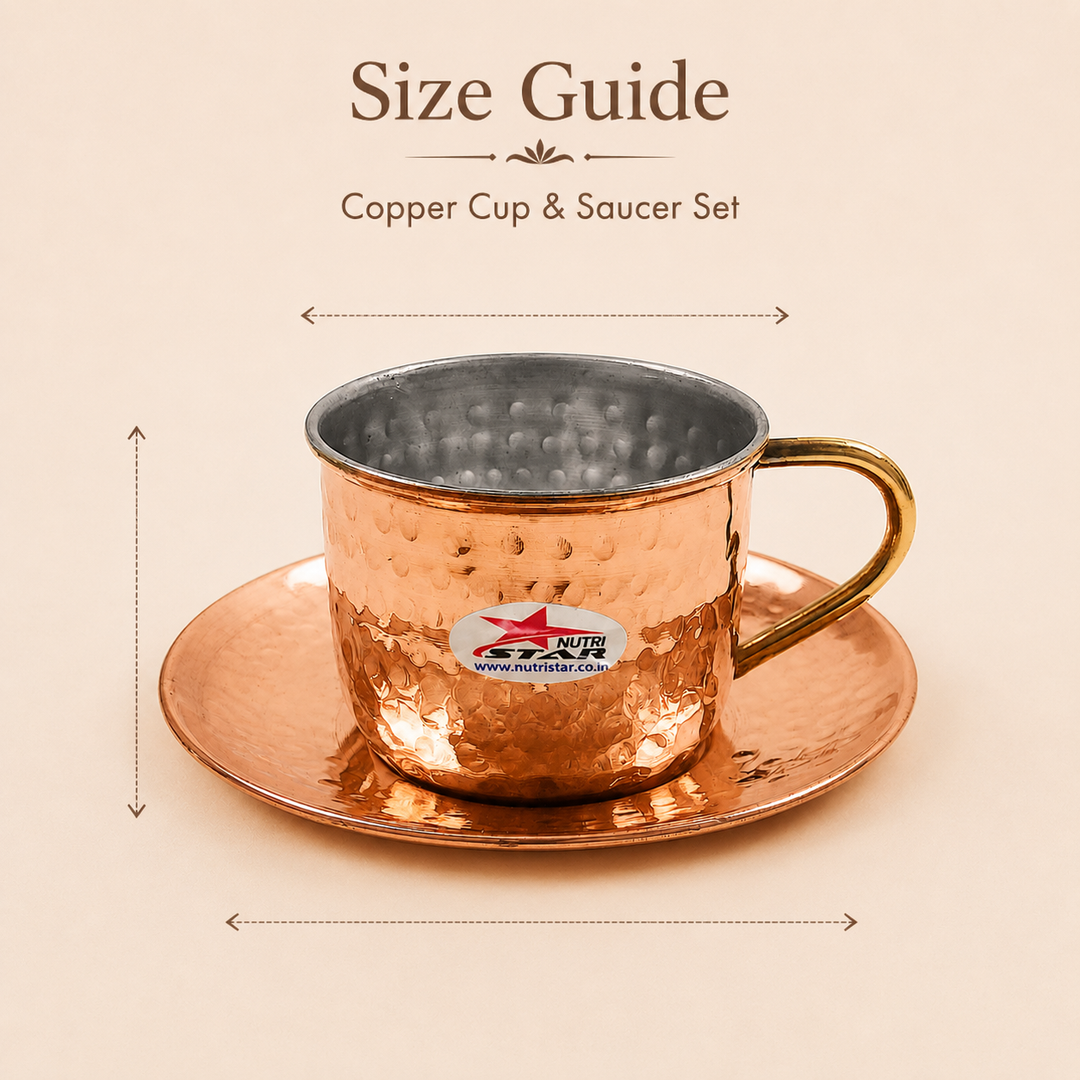 Nutristar hammered copper tea cup with saucer stainless steel inner and brass handle