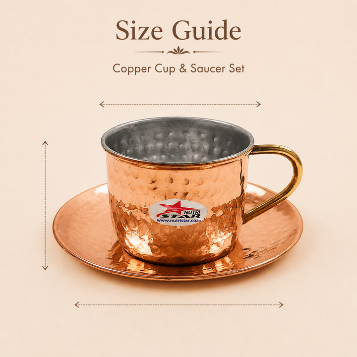 Nutristar hammered copper tea cup with saucer stainless steel inner and brass handle