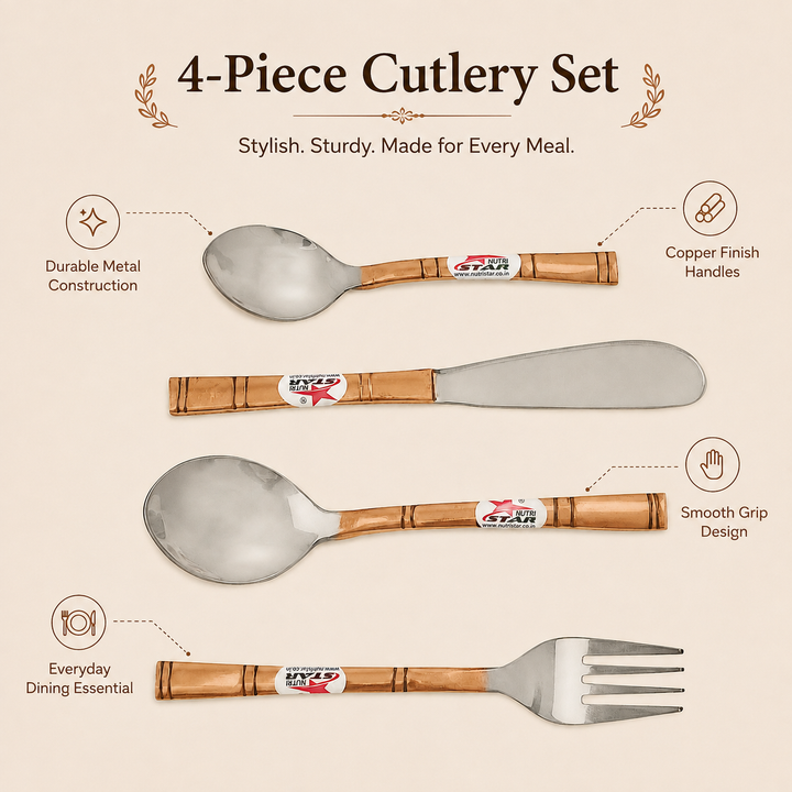 Nutristar stainless steel cutlery set with copper finish handles 4 piece