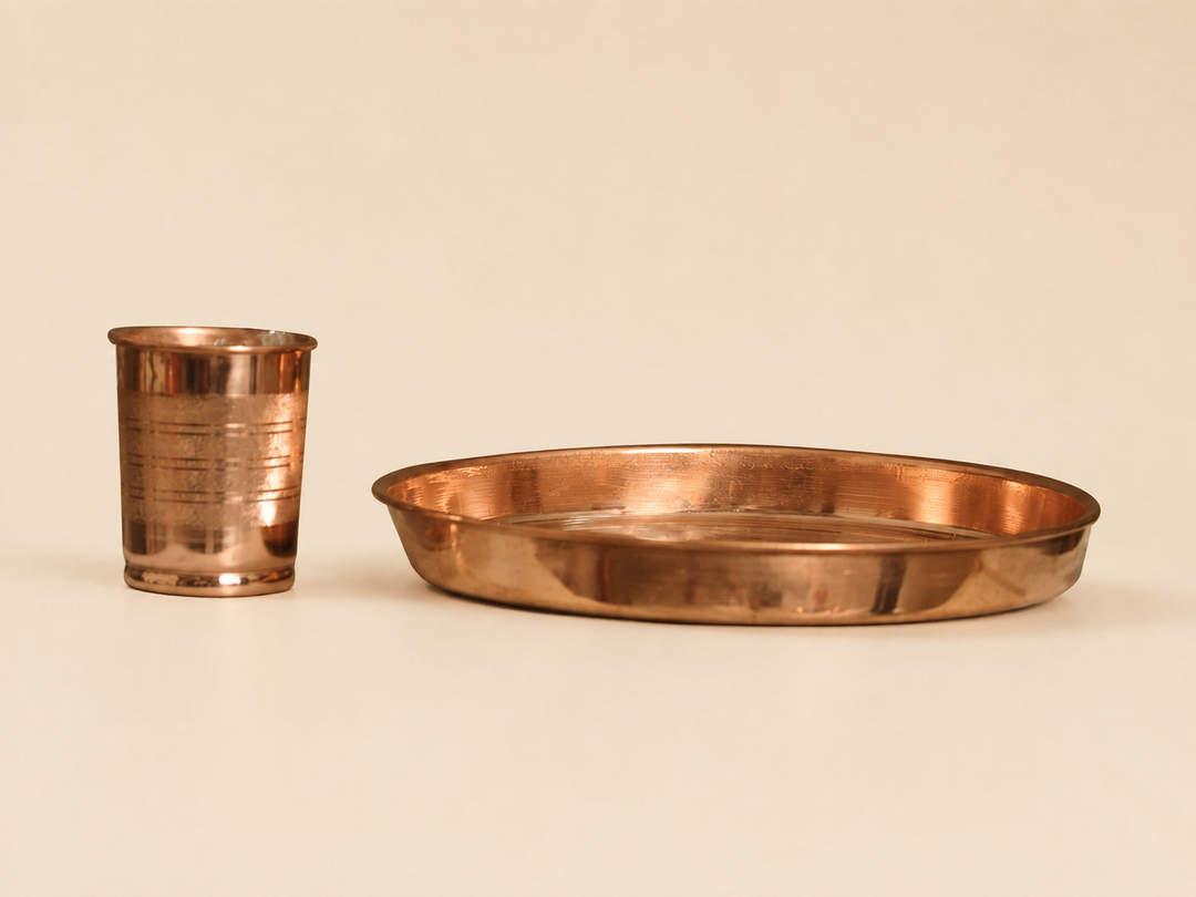 Nutristar pure copper dinner plate and drinking glass set