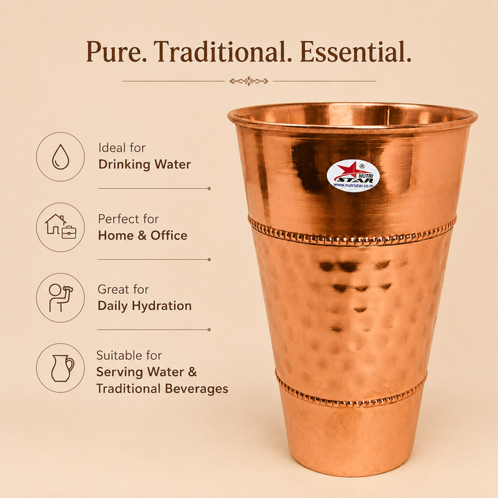 Nutristar pure copper drinking glass 500 ml with hammered finish