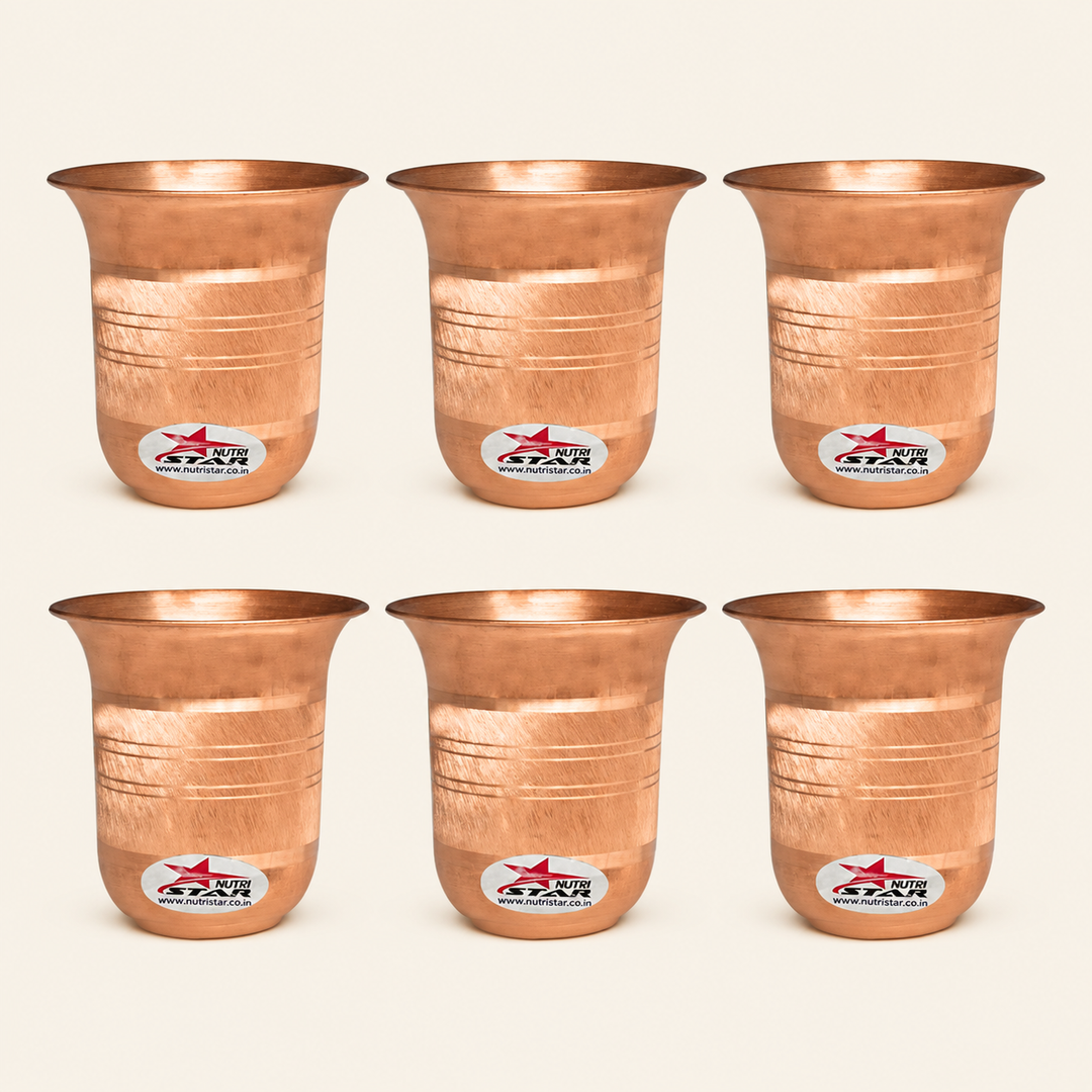 Pure copper drinking glass with textured band durable build and 250 ml capacity