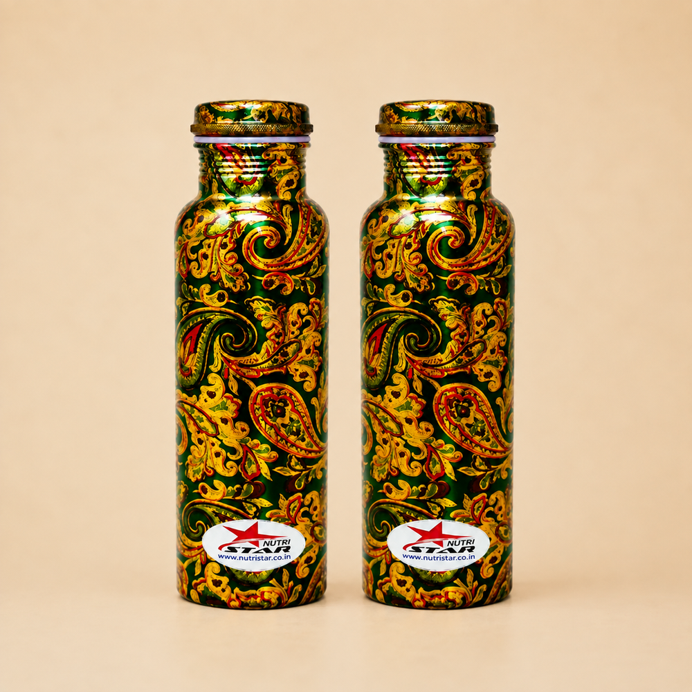 Nutristar designer printed copper water bottle with paisley pattern