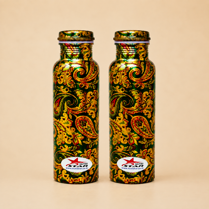 Nutristar designer printed copper water bottle with paisley pattern