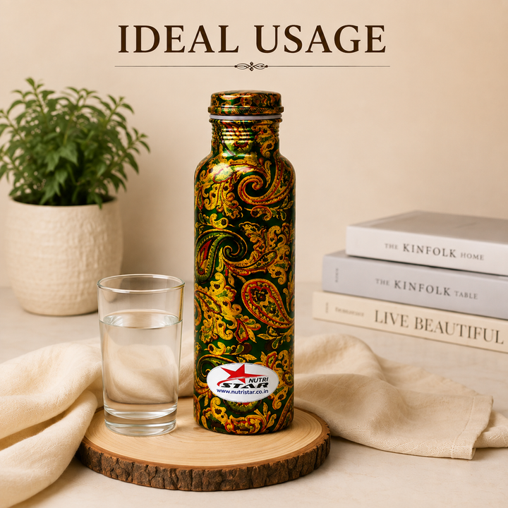 Nutristar designer printed copper water bottle with paisley pattern