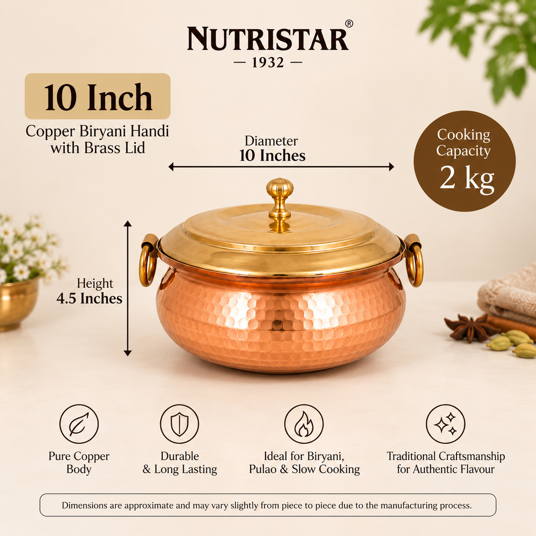Nutristar Hammered Copper Handi with Brass Lid &amp; Handles