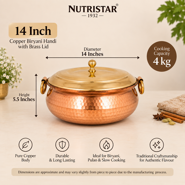 Nutristar Hammered Copper Handi with Brass Lid &amp; Handles