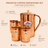 Nutristar pure copper water jug with lid and four matching drinking glasses 5 piece set