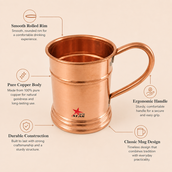 Nutristar pure copper mug with handle 600 ml
