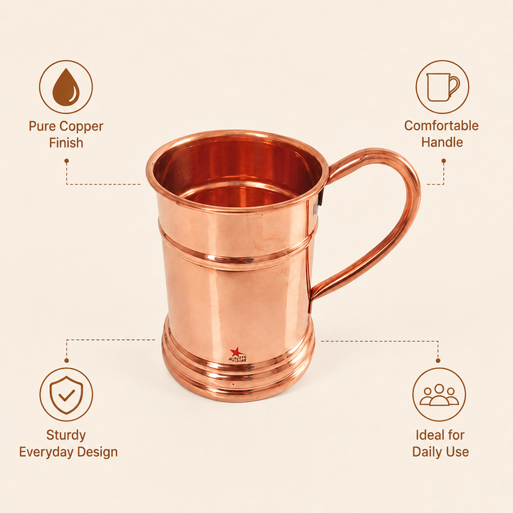 Nutristar pure copper drinking mug with curved handle polished finish