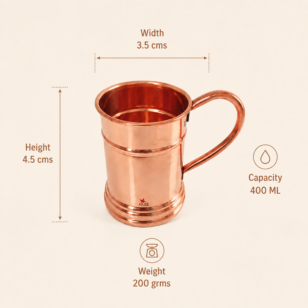 Nutristar pure copper drinking mug with curved handle polished finish
