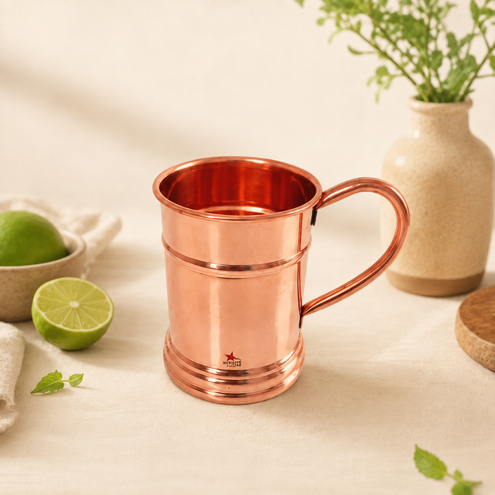 Nutristar pure copper drinking mug with curved handle polished finish