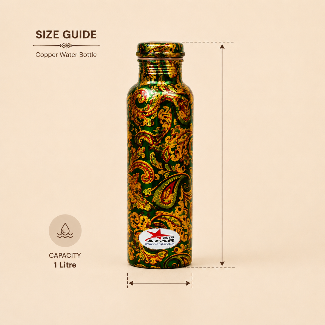 Nutristar designer printed copper water bottle with paisley pattern