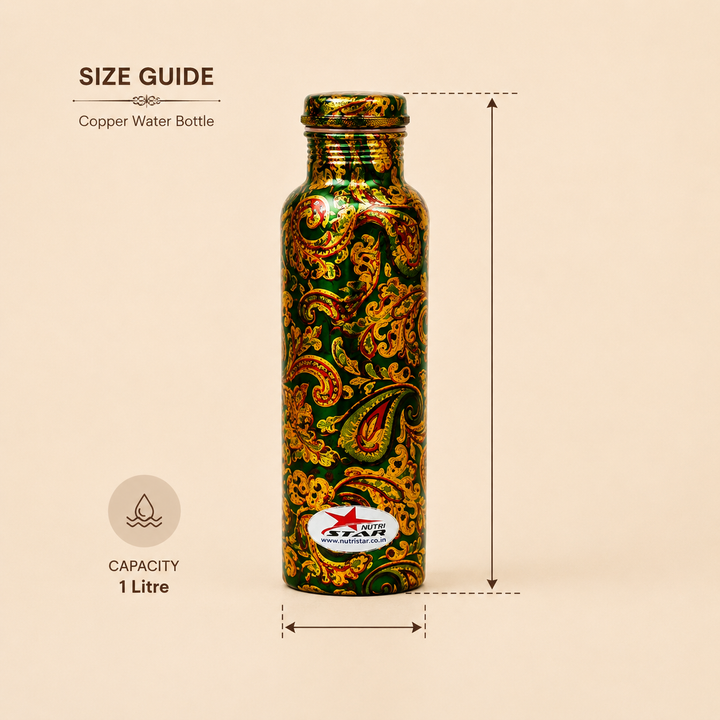 Nutristar designer printed copper water bottle with paisley pattern