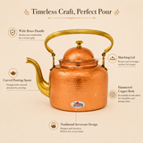 Nutristar hammered copper serving kettle with brass handle curved spout and lid