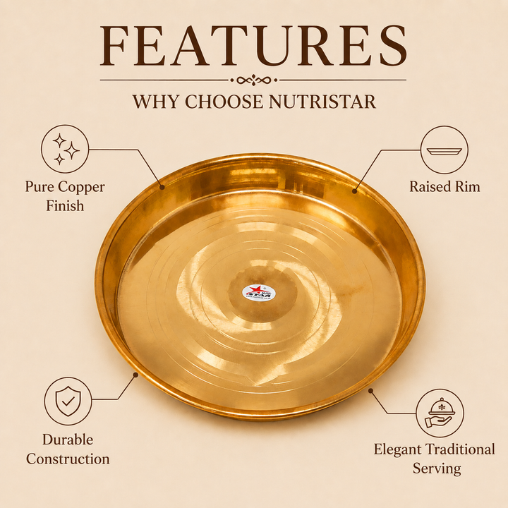 Nutristar 29 cm pure copper deep serving tray with raised rim