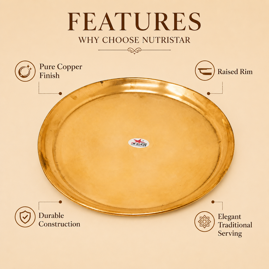 Nutristar round pure copper serving tray with raised rim