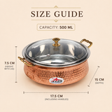Nutristar copper stainless steel serving handi with glass lid and brass handles