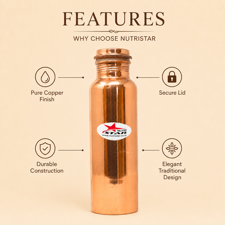 Nutristar pure copper water bottle with secure screw lid