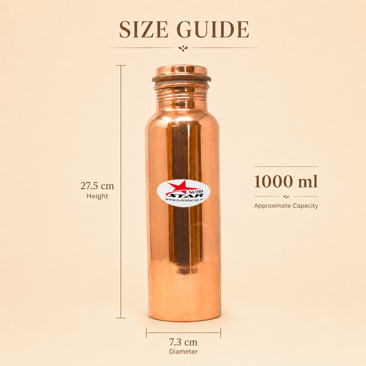 Nutristar pure copper water bottle with secure screw lid