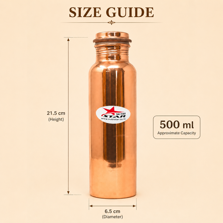 Nutristar pure copper water bottle with secure screw lid