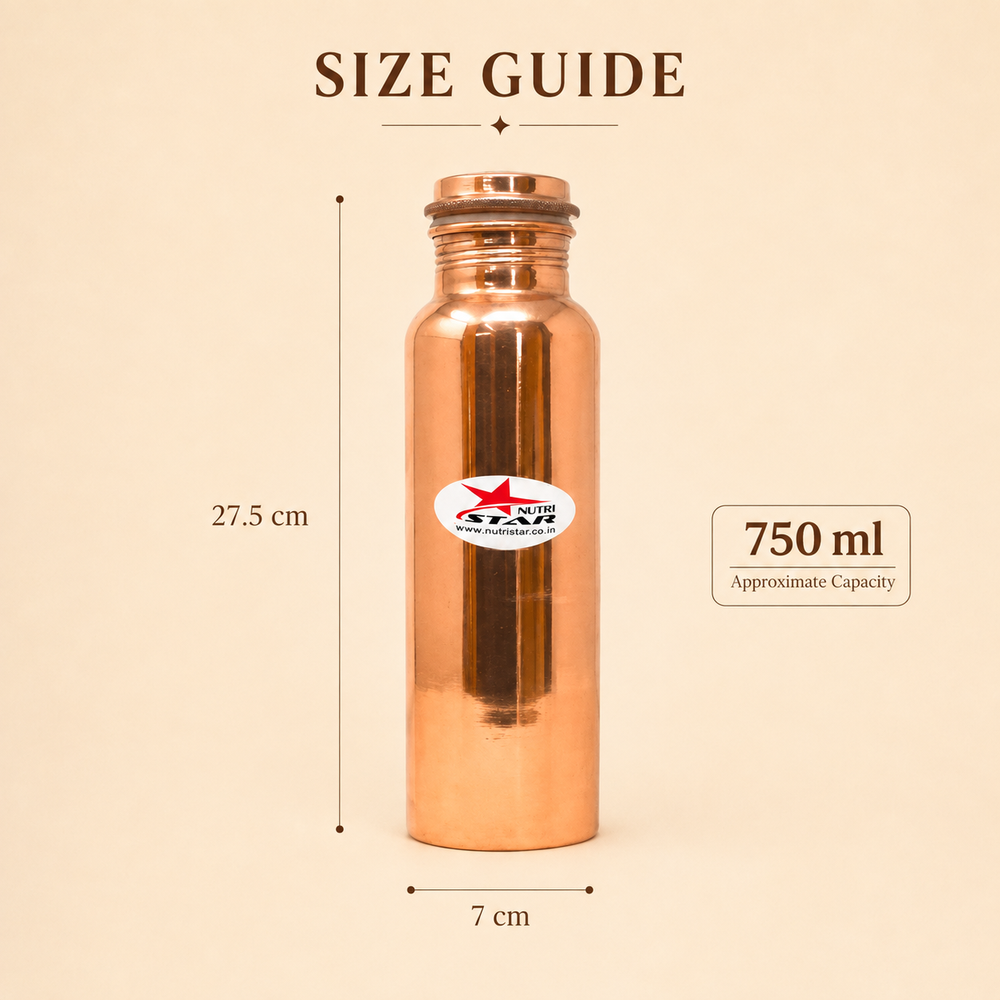 Nutristar pure copper water bottle with secure screw lid
