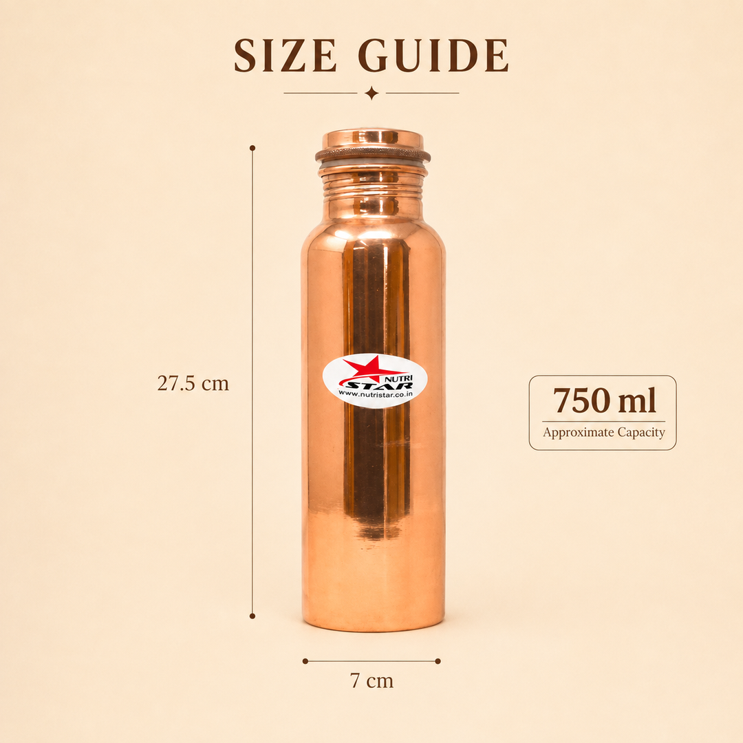Nutristar pure copper water bottle with secure screw lid