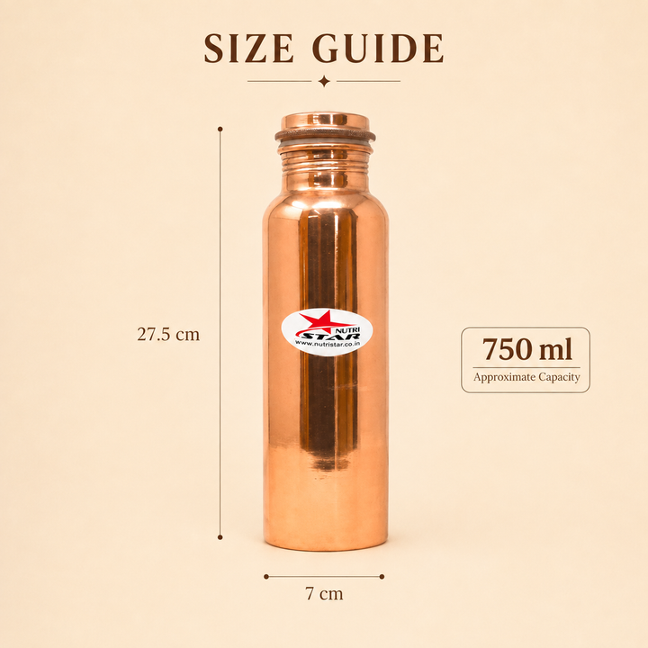 Nutristar pure copper water bottle with secure screw lid