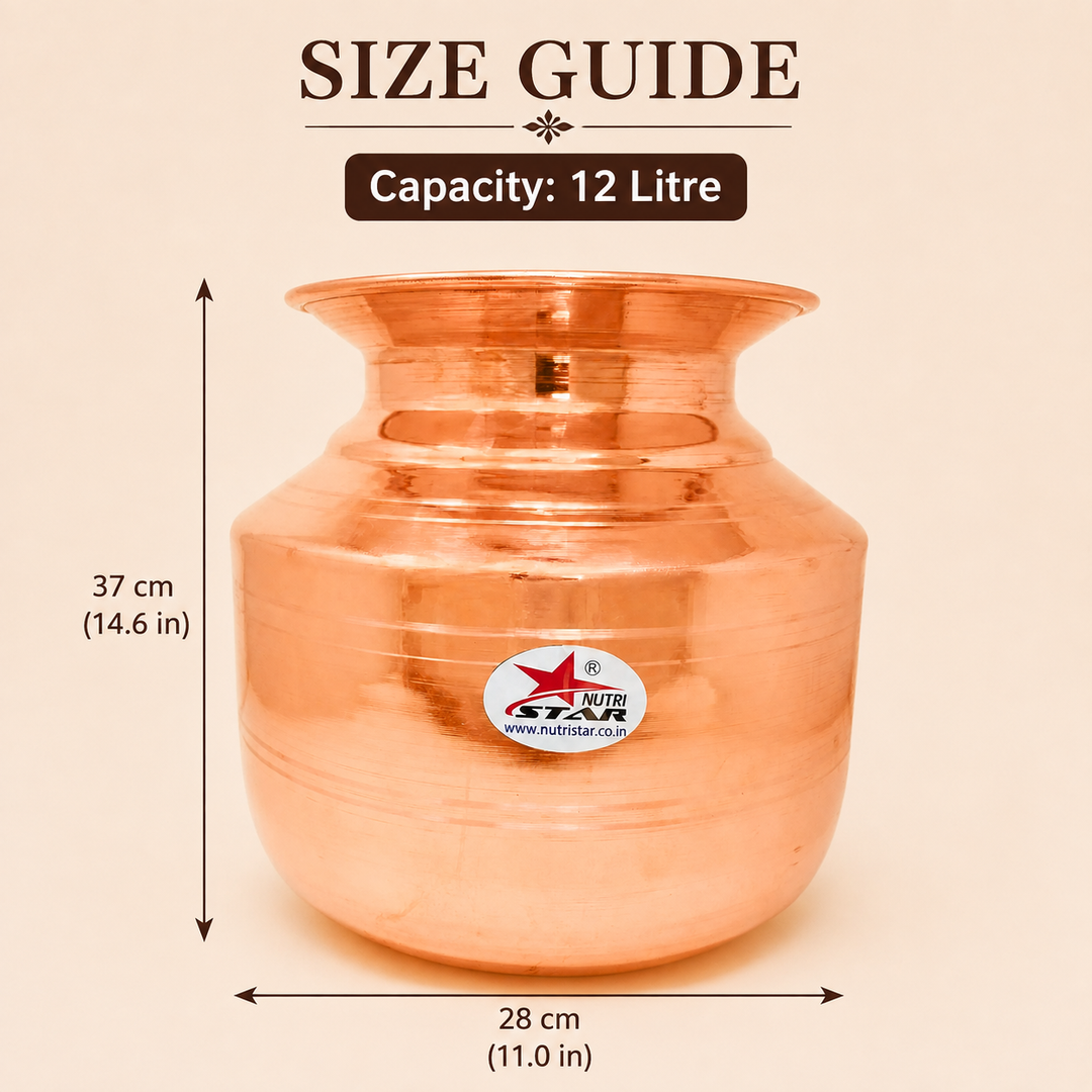 Nutristar pure copper water storage matka with traditional wide mouth