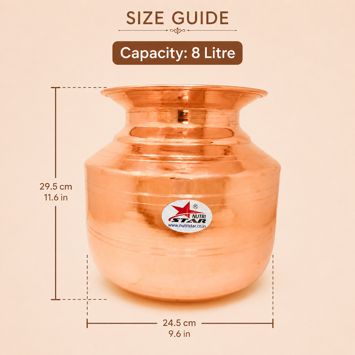 Nutristar pure copper water storage matka with traditional wide mouth