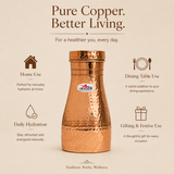 Hammered copper water carafe with fitted lid tapered body and durable construction