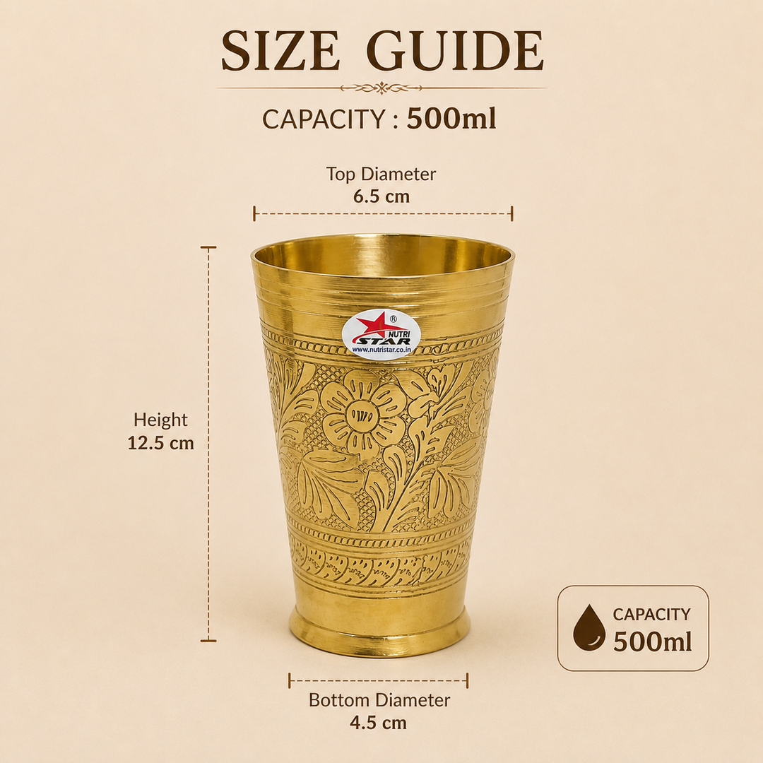 Nutristar engraved brass drinking glass 500 ml with floral design, also available in 750 ml