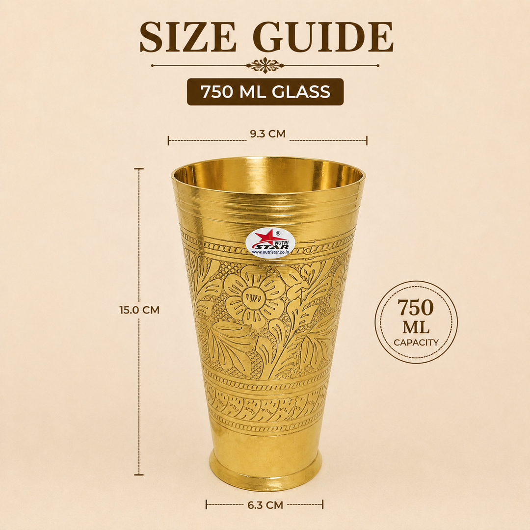 Nutristar engraved brass drinking glass 500 ml with floral design, also available in 750 ml